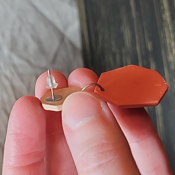 Orange Geometric Pierced Earrings - Picture 2 of 2